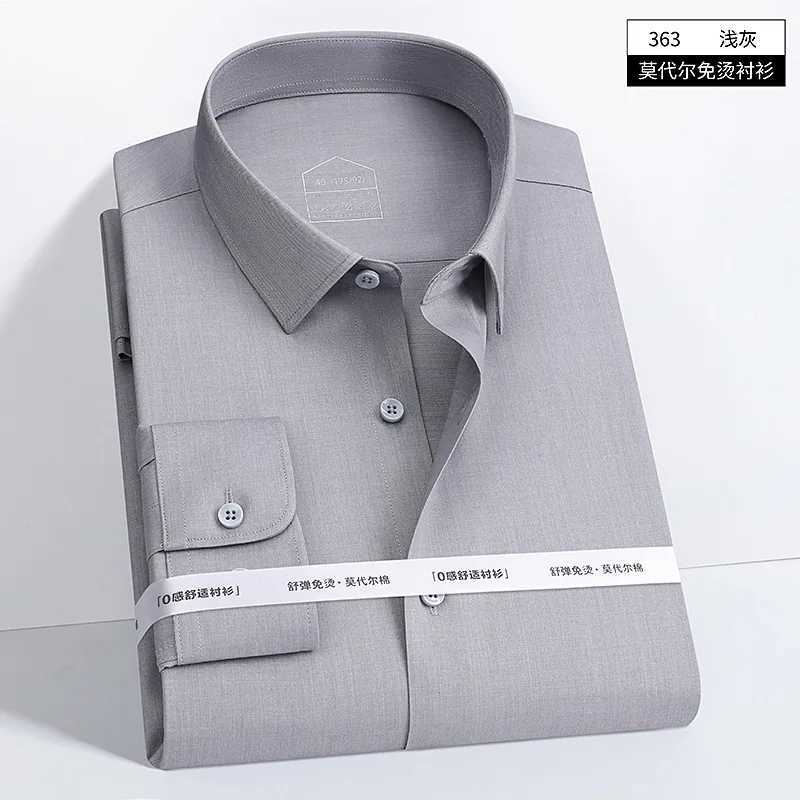Modal Anti-wrinkle Shirts for Men Long Sleeve 8xl Work White Shirt Pure Color Men Shirt Long Sleeve Plus Size Striped Shirts MenXJ24113