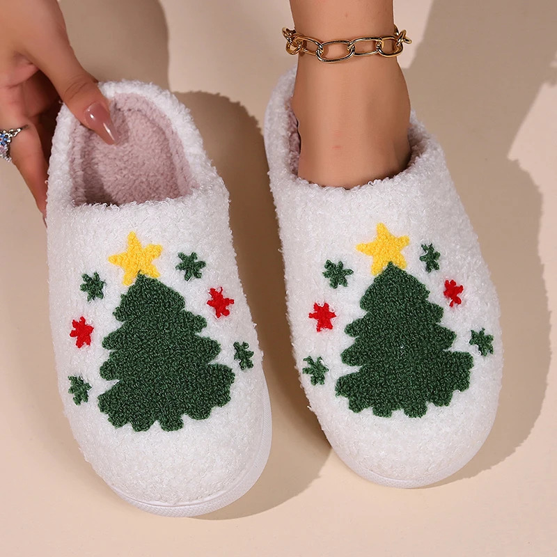 Cartoon Christmas Fluffy Home Slide for Women 2024 Winter Comfortable Soft Bottom Indoor Cotton Slide for Women Funny Shoe House Slide 241113