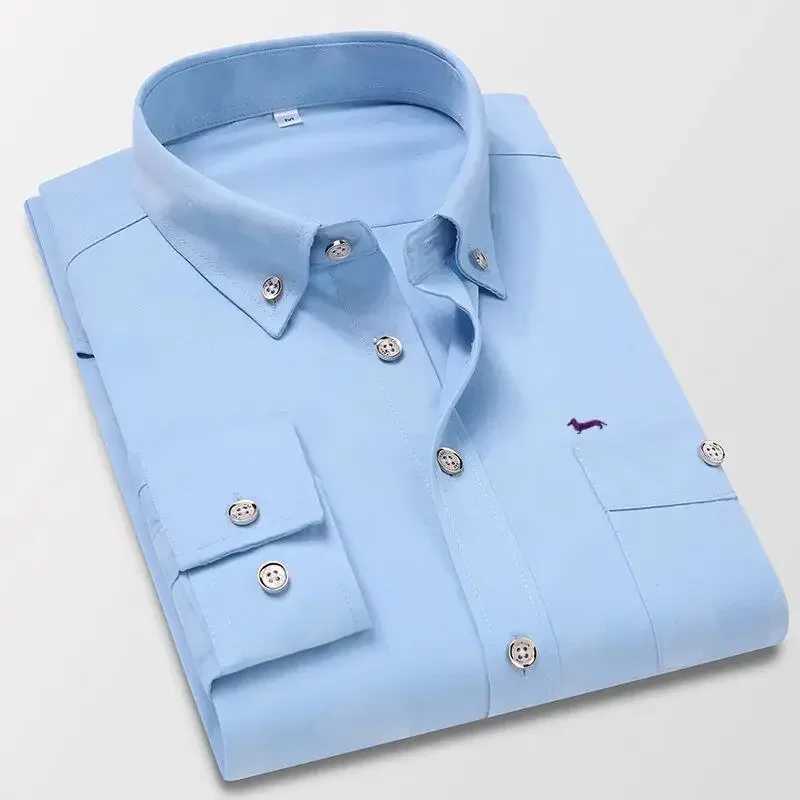 Men's Casual Shirts New Spring Men Business Long Sleeve Blouse Harmont Turn Down Collar Blaine Blouses Embroidery Slim Fit Shirts z241114