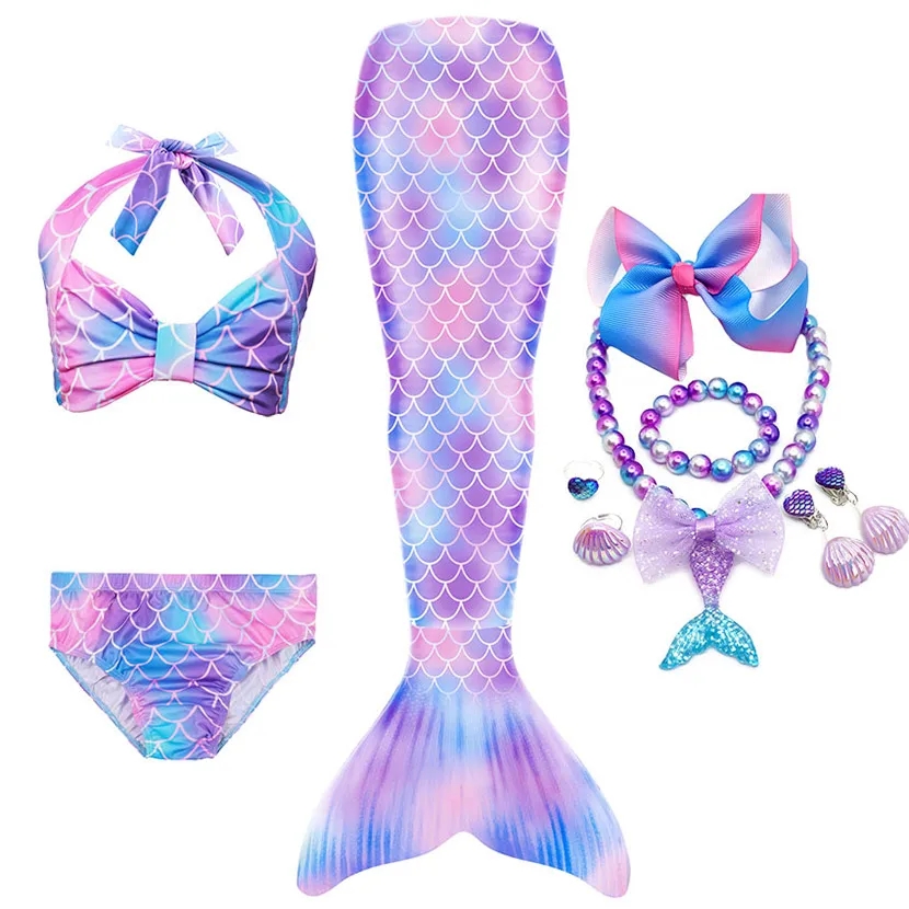 Kids Girls Swimming Mermaid tail Mermaid Costume Cosplay Children Rainbow Mermaid Swimsuit Fantasy Suit can add Monofin Fin