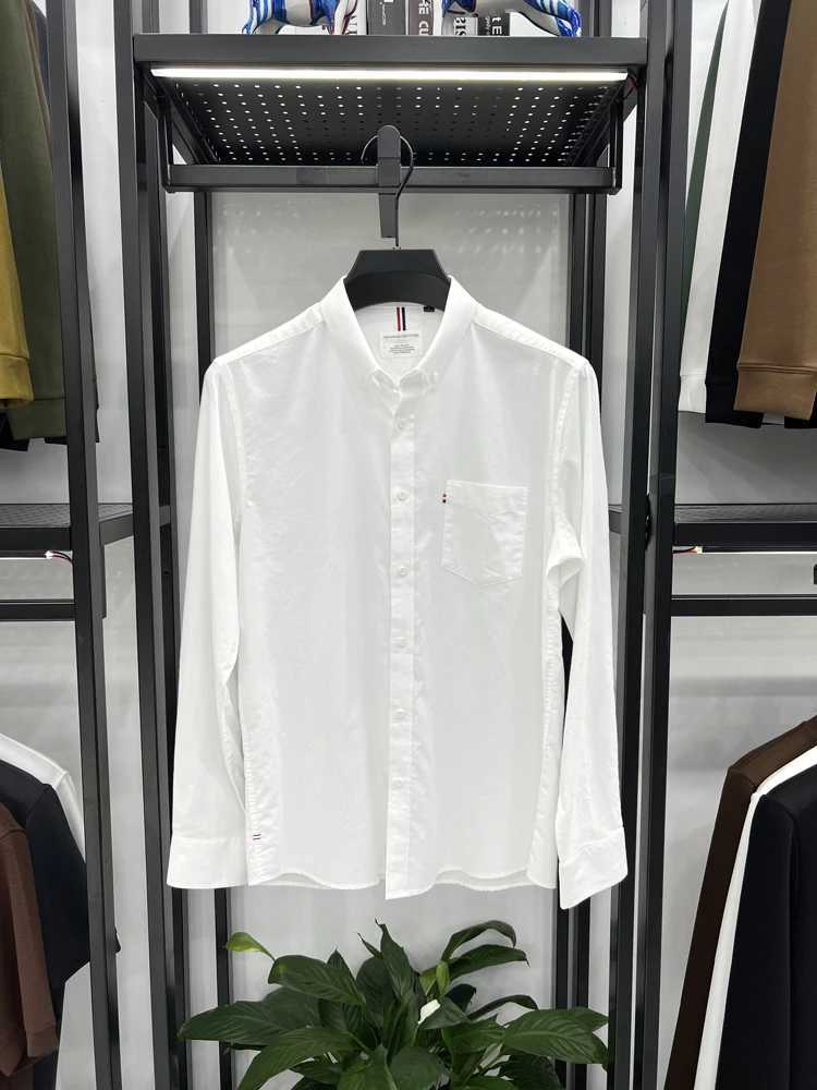 2024 High end Luxury 100% Cotton Mens Oxford Shirt Short sleeved Summer Korean Fashion Ribbon Pocket Business Casual Mens WearXJ24113