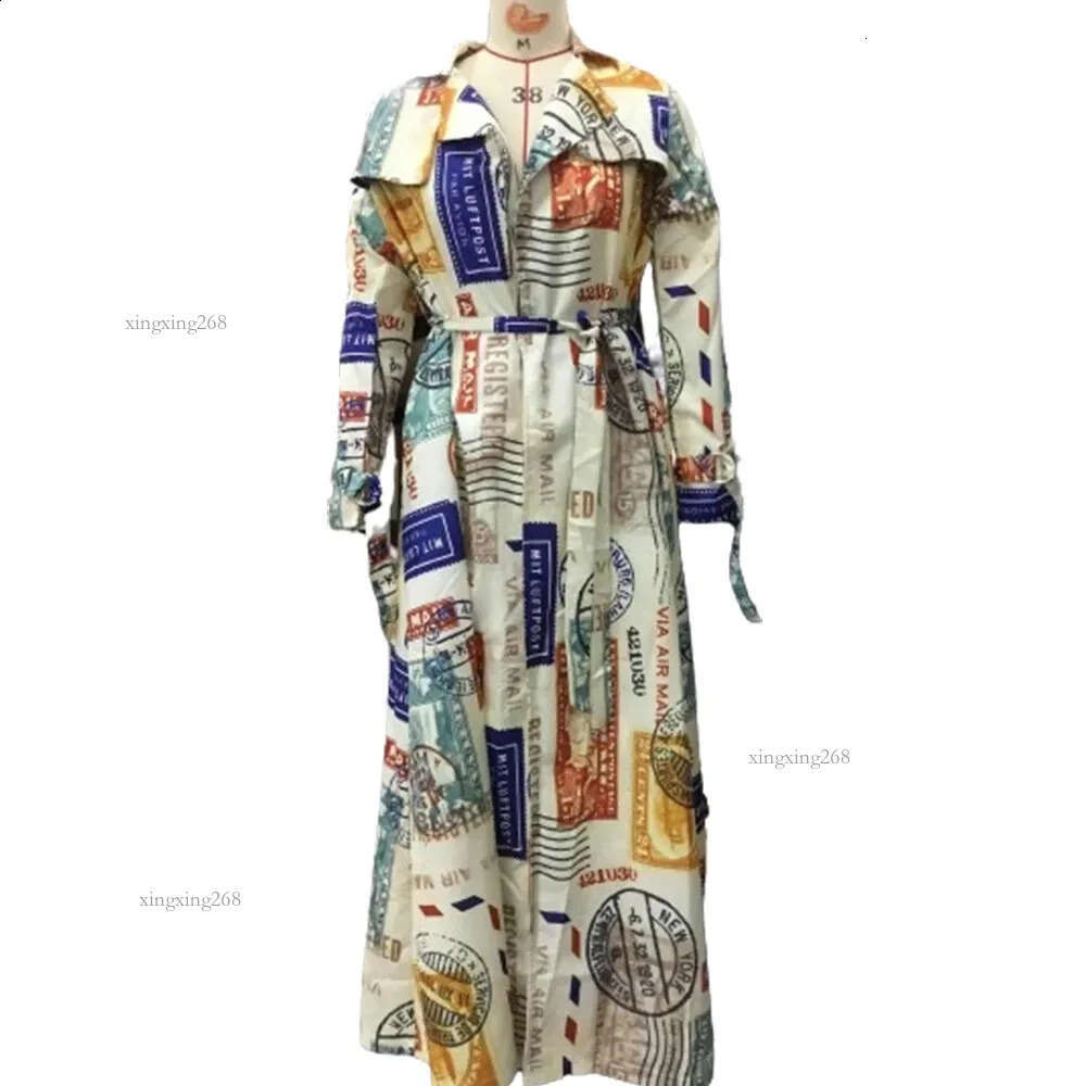 Womens oversized trench coat grass printed long stand up collar and lapel pocket street outerwear jacket 240826