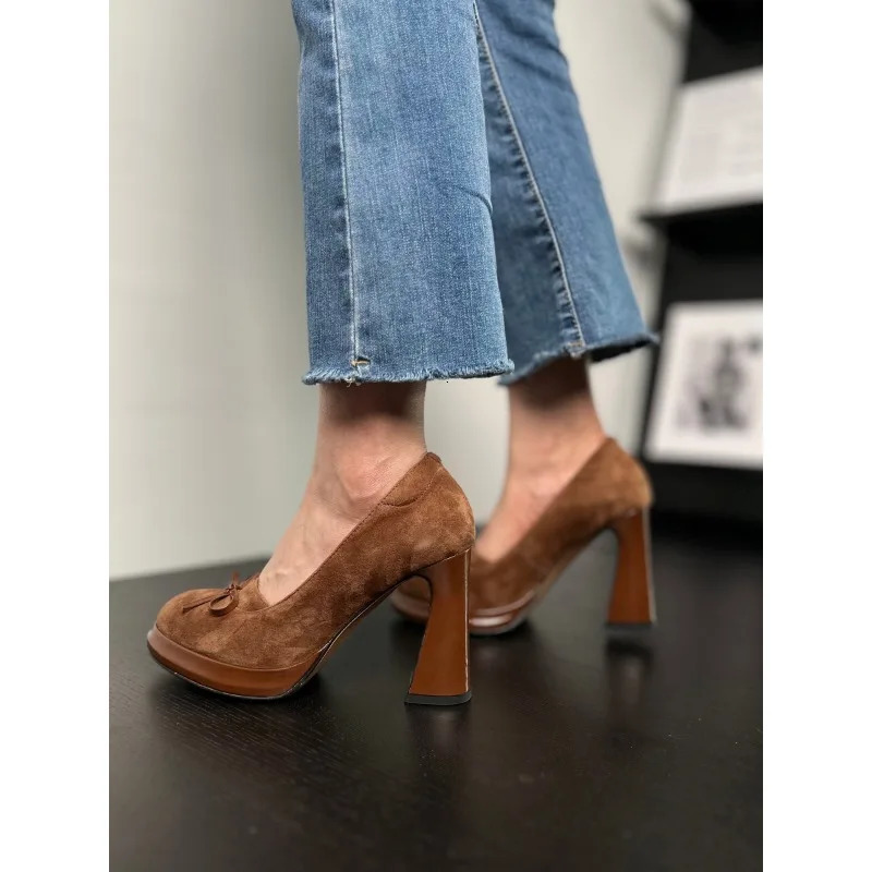 Spring/Summer 2024 Arrival Dress Office Shoes Womens Pump Suede Leather Shoes Round Toes High Heels Single Shoes High Heels 241113