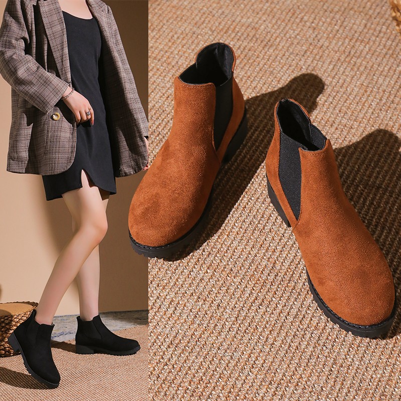 Large 2024 New Round Toe Elastic Thick Heel Casual Boots.