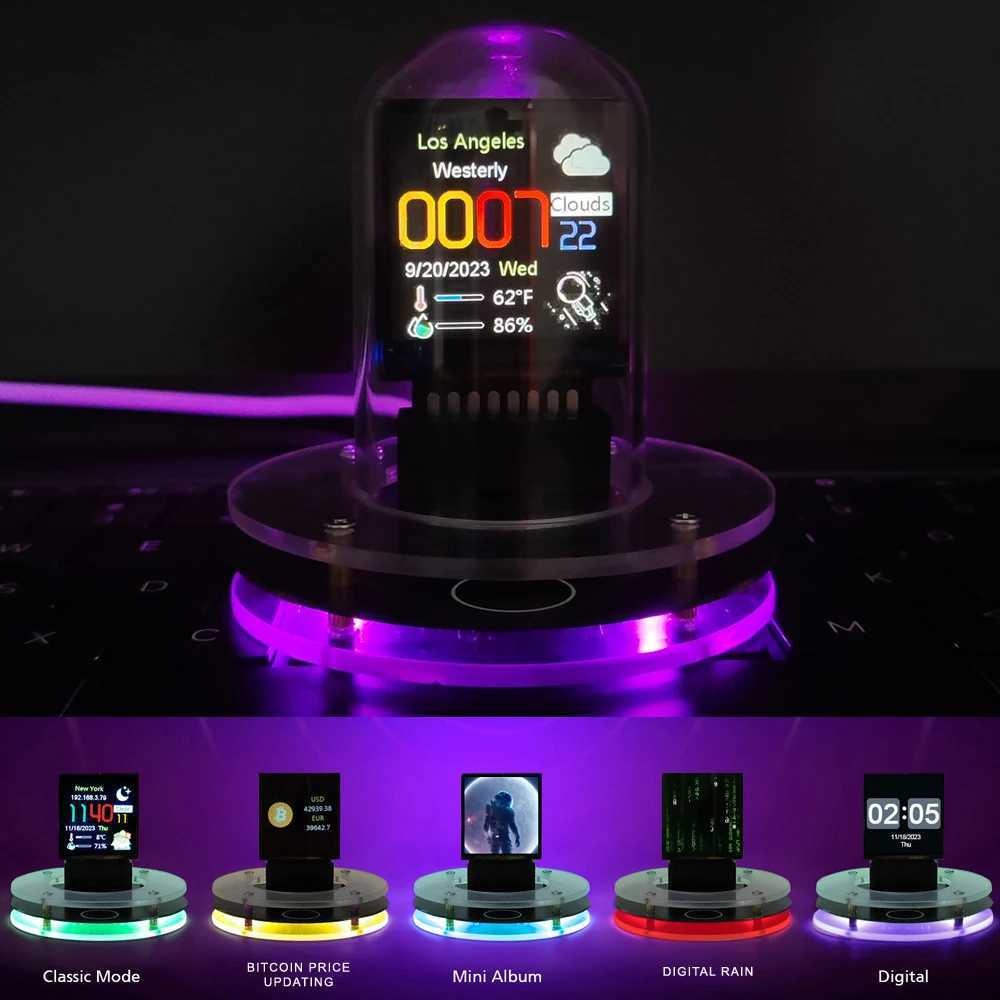 Desk Table Clocks Bitcoin Price Tracker on Mini Size WIFI Weather Station Alarm Clock with Colorful RGB Lights. DIY Album and GIF Animations J241114