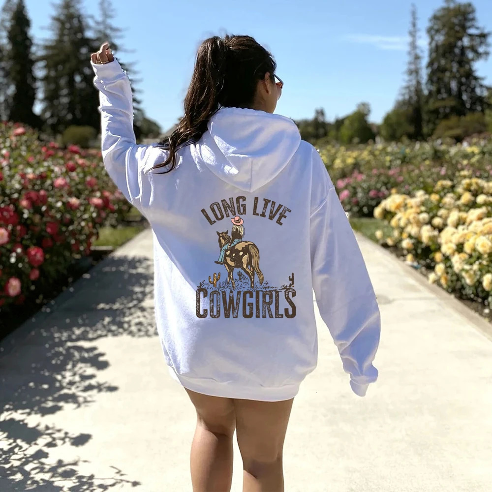 Long Live Cowgirls Hoodie Western Desert Hooded Sweatshirt Vintage Cactus Cowgirl Pullover Wild West Country Girl Trendy Hoodies 241113
