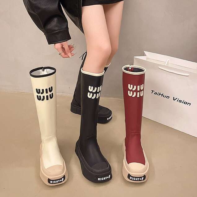 2025 beautiful Thick Soled Round Toe Long For Women 2025 New Autumn And Winter, Knee Only Skirt, Knight pretty Slim Boots, Elastic Boots Winter, Skirt