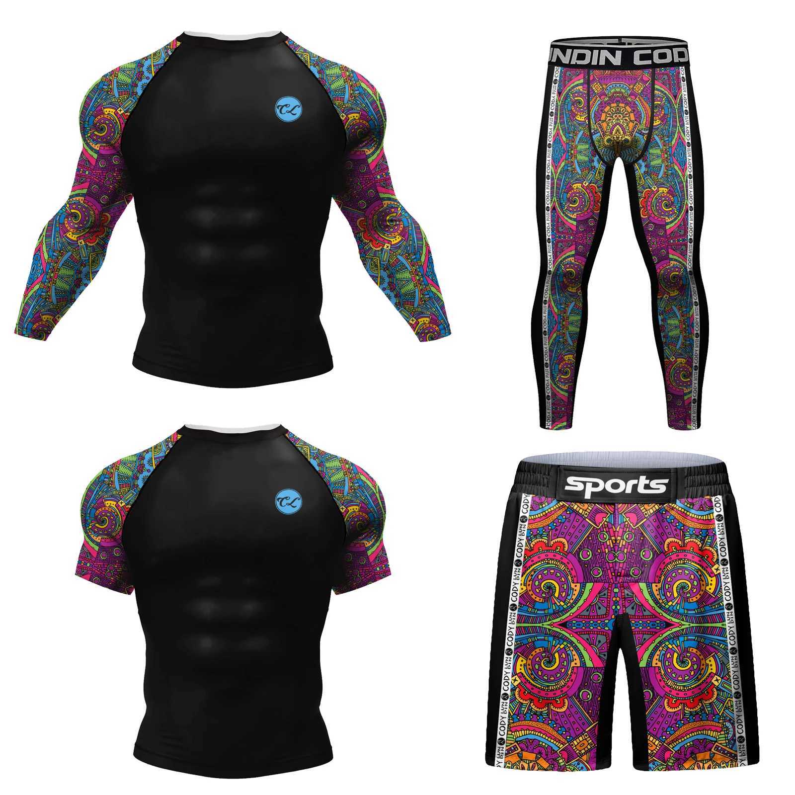 Mens Cody Lundin Mens Compression Boxing Set Jujutsu Bjj Rashguard Training Sportswear Mens Sublimation Boxing Set X241113