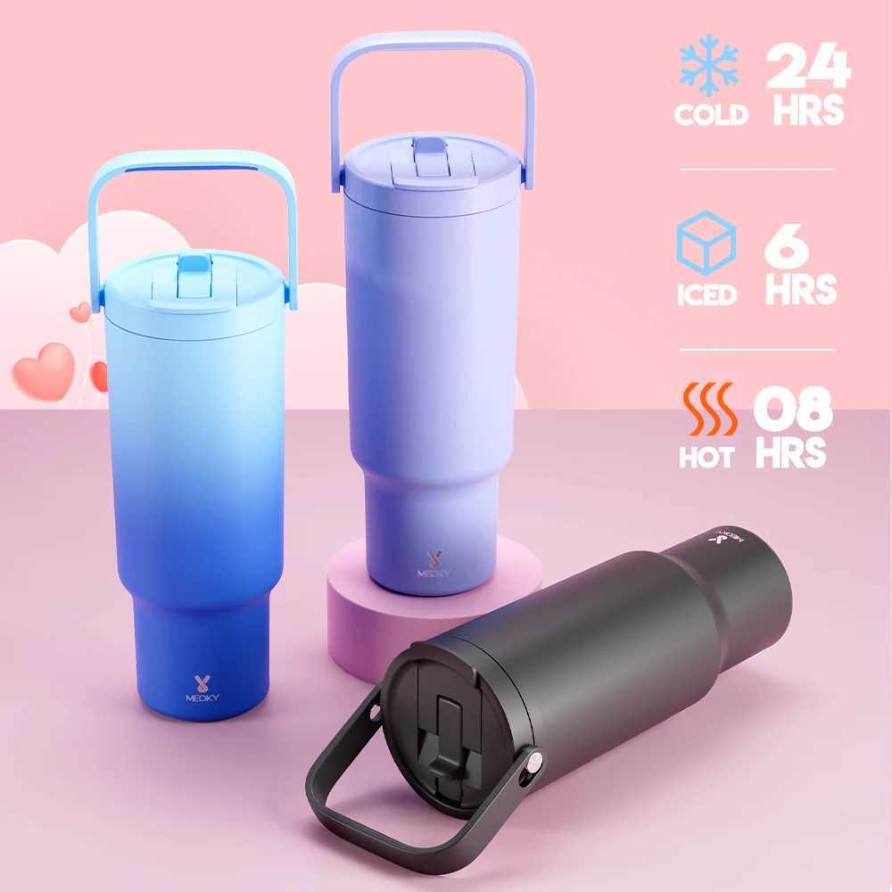 Meoky 40oz with handheld handle Mticolor printing stainless steel vacuum hot coffee cup portable car GS Y241114
