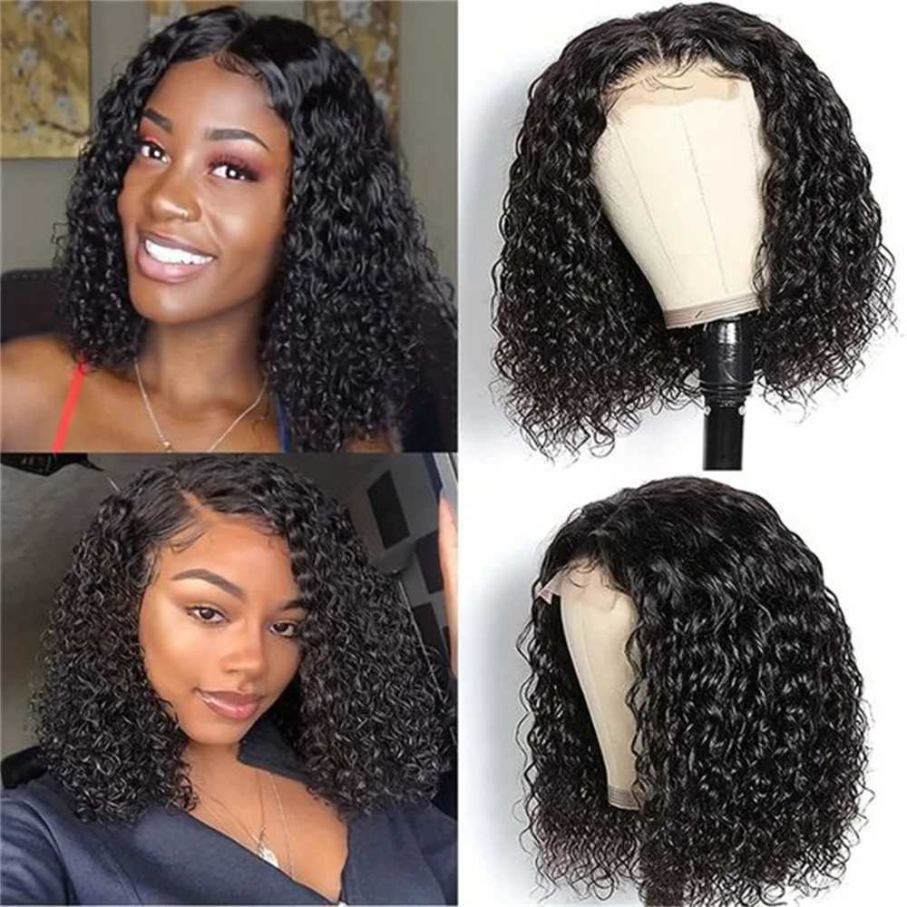 13x4 Bob Wigs Jerry Curly Short Water Wave Lace Frontal Human Hair Wigs Natural Black Brazilian Deep Curly Wigs For Black WomanXJ241113