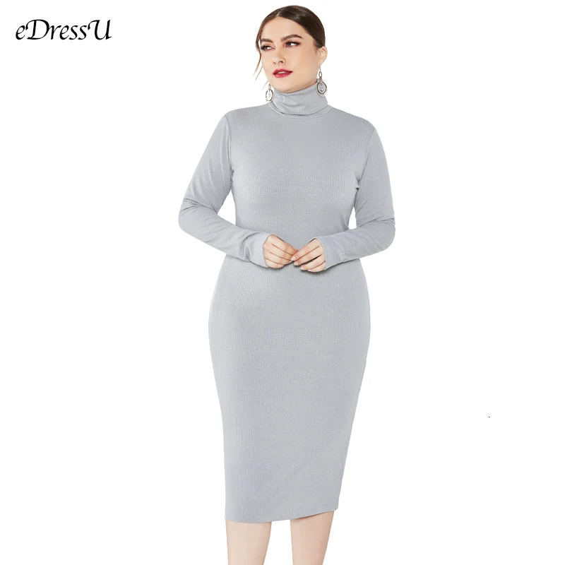 Knit Dress Plus Size Women Autumn Winter Dress Turtleneck Sweater Dress High Quality Dark Blue Office Daily Dress LMT-8006 240407