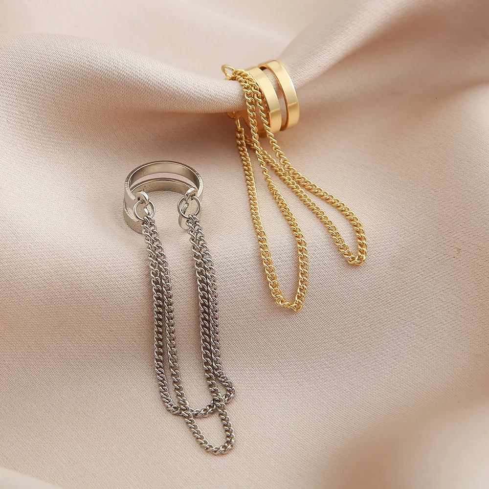 Silver Color Long Tassel Ear Cuff Multilayer No Piercing Hook Clip Earrings for Women Simple Temperament Jewelry Gift 241113