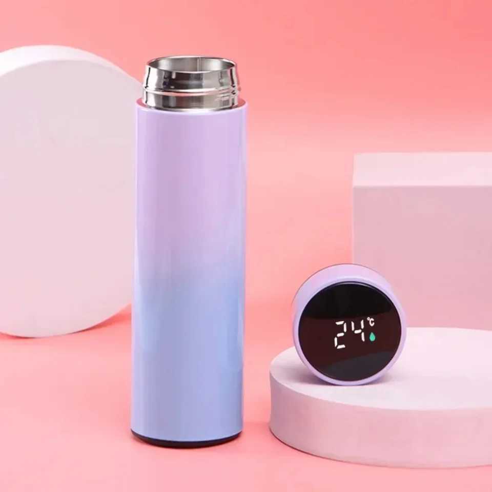 500ML gradient water bottle intelligent crazy cup stainless steel hot cup hot travel beverage car cup coffee Y241114