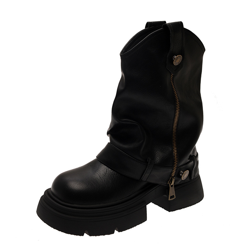 Women's Boots:Thick Chunky Heel Retro Style Thick Sole Increase Height Martin Boots Versatile,Black/Brown,Free shipping 6933