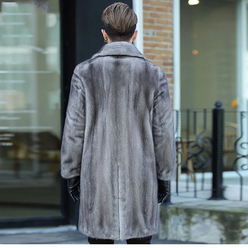 Artificial mens fur coat winter mens ultra-thin trend s mink coat fashion set collar long windproof mens clothing 241113