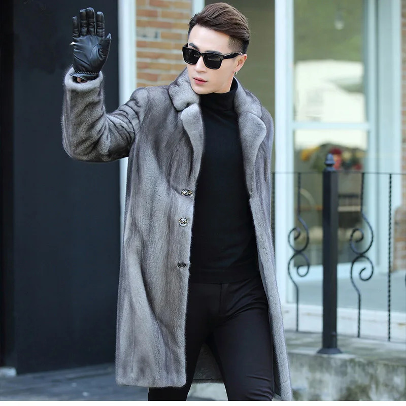 Artificial mens fur coat winter mens ultra-thin trend s mink coat fashion set collar long windproof mens clothing 241113