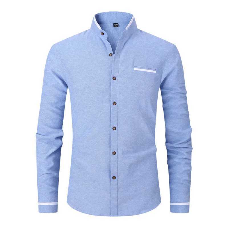 Men Shirt Long Sleeve Stand Oxford Business Dress Casual Shirts Slim Fit Brand Weeding Shirt White Blue Man Shirt 5XLXJ24113