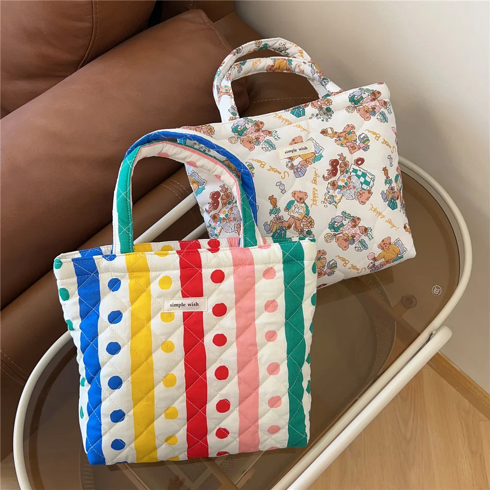 Winter Cute Tote Bag for Women Floral Handbag Trendy Chic Puffy Top Handle Bag Quilted Padded Shoulder Bag er Shopper Bag 241114