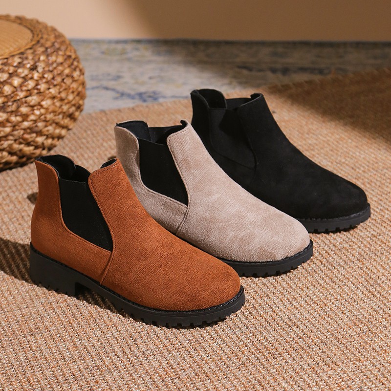 Large 2024 New Round Toe Elastic Thick Heel Casual Boots.