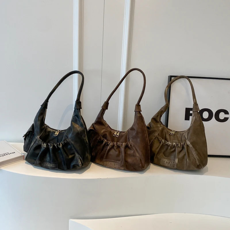 LEFTSIDE Retro Leather Shoulder Bags for Women Winter Vintage Underarm Bag Handbags and Purses Latest Fashion Hand Bag 241114