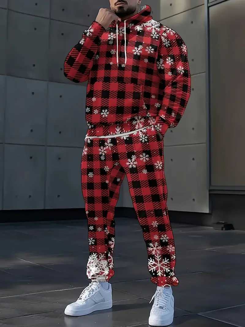 Mens Christmas Hoodie Set 3D Printed Adult and Child Two Piece Set Tracksuit New Years Party Couple Christmas Gift Extra Large Sweater Set X241113