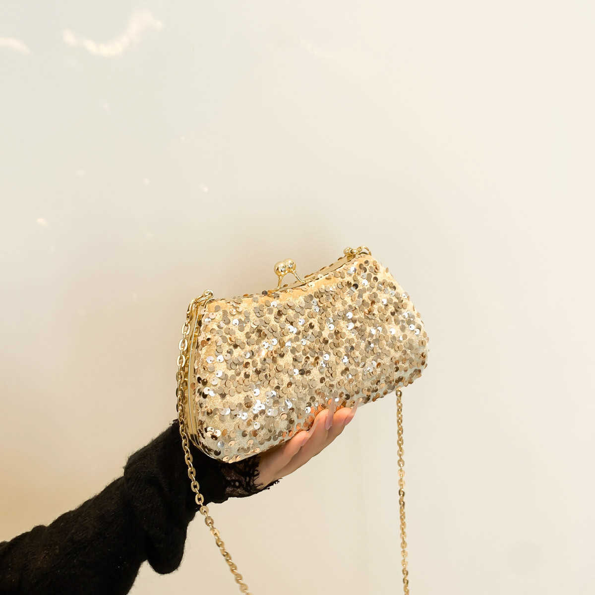 Glitter Evening Bag For Women 2024 New Light Luxury Handbag Single Shoulder Crossbody Bag Clip On Chain Bag 241114