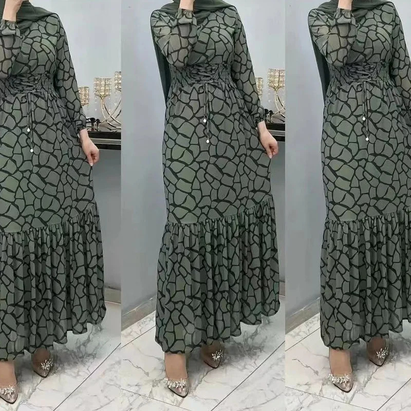 Elegant Muslim dress printed for Eid al Fitr suitable for female Arab women in Ramadan Jalabiya Marocain dress Islamic evening dress 241111