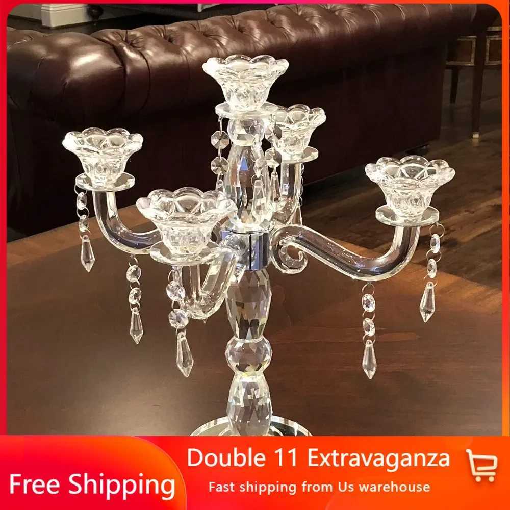 Candle Holders Wedding Crystal Candlestick 5-Arm Cone Candlestick Crystal Candlestick - Family Wedding Events and Party Festivals J241114