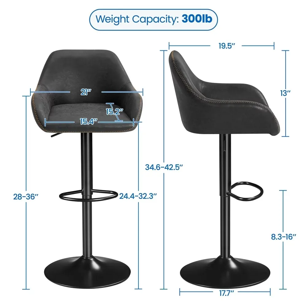 Bar Stools Adjustable Vintage Faux Leather Bar Stools With Backrest Set of 2 Black Chair Stool Kitchen Tabourets