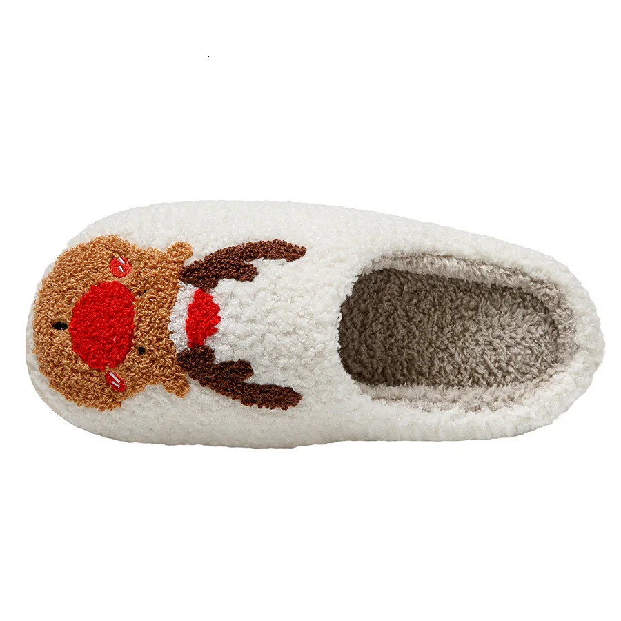 Cute reindeer Christmas slider warm and soft TPR thick bottomed womens home cushion slider for winter 241113