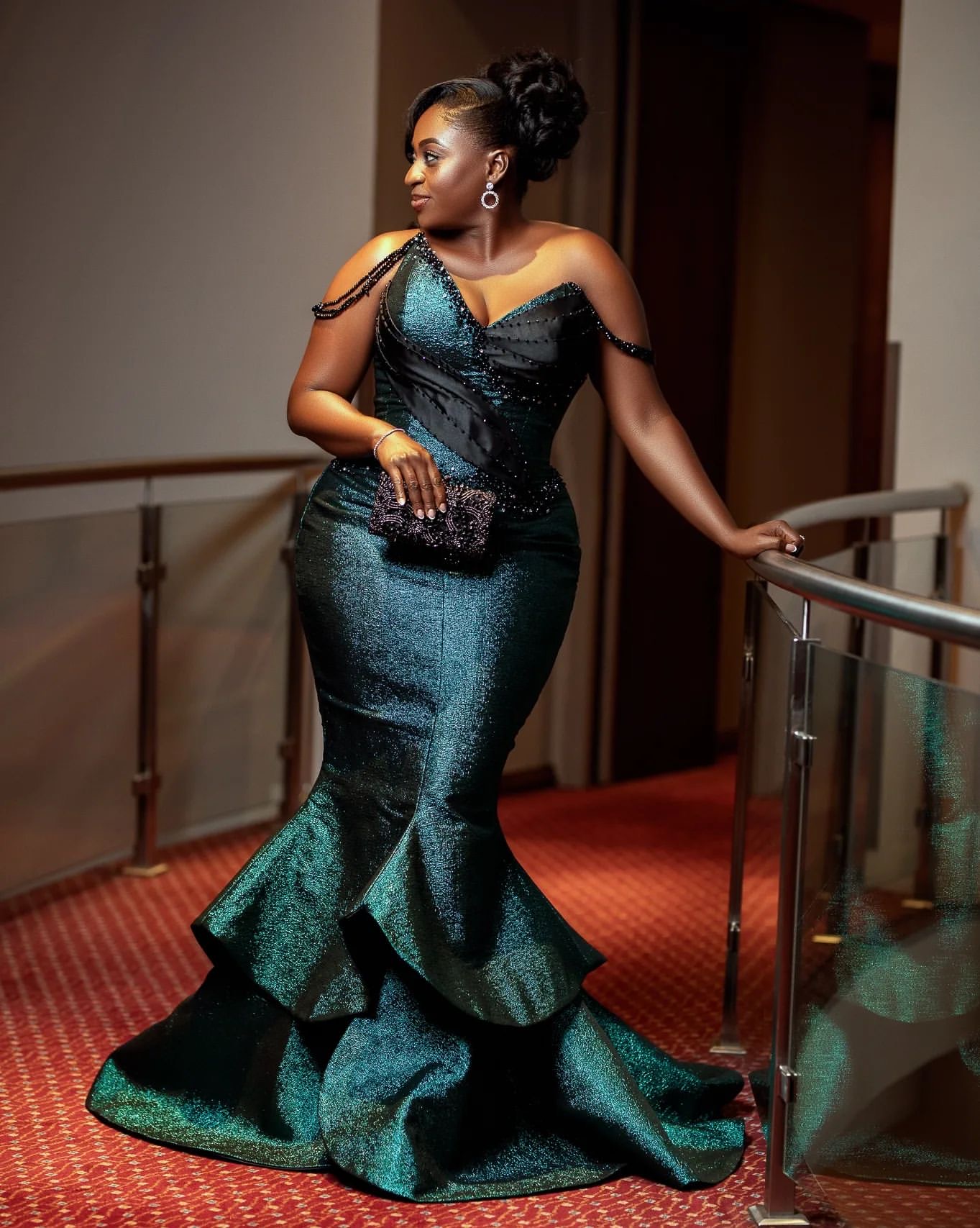 2024 Plus Size Dark Green Mermaid Prom Dresses For Special Occasions Beaded Satin Sparkly Evening Party Birthday Gowns Dress For Women Vestidos de nov