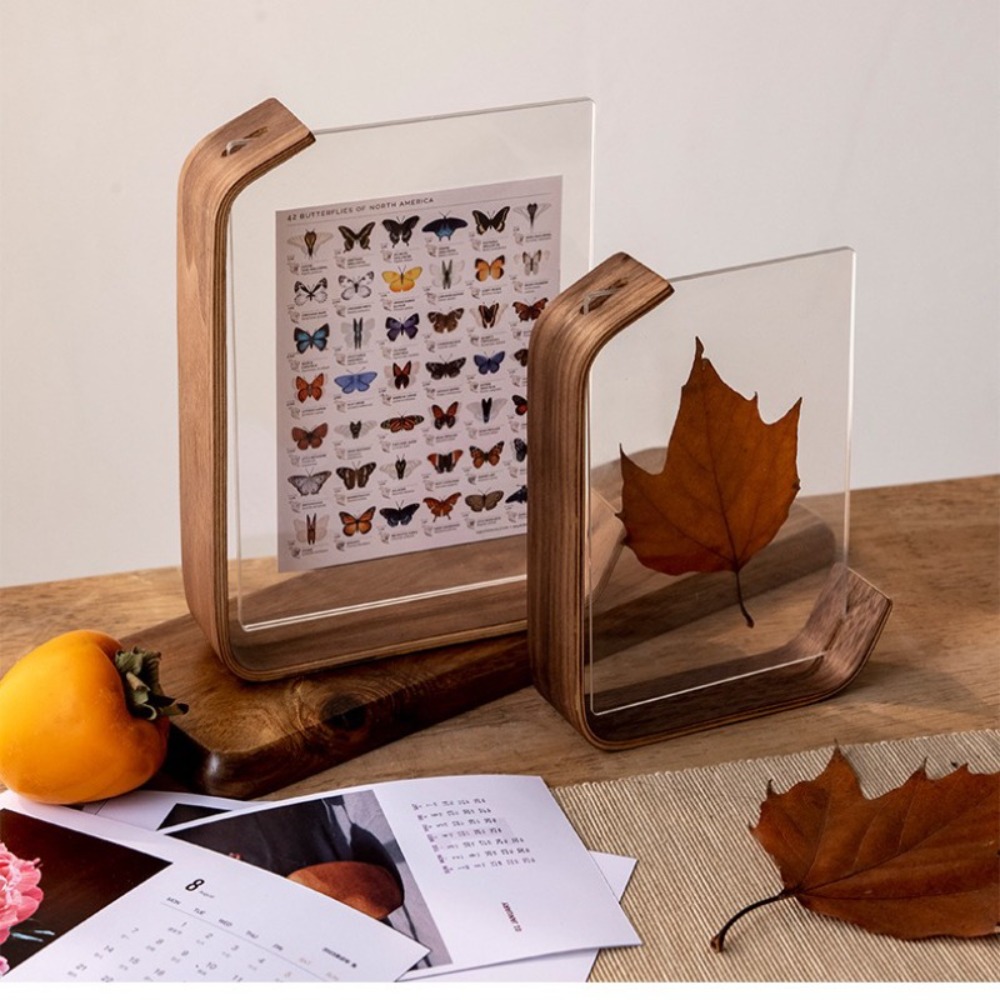 Walnut Beech Creative Frame Set Acrylic U Shape Transparent Frames 10X15 14X21cm Desktop Wood Pictures Photo Card Holder H260306