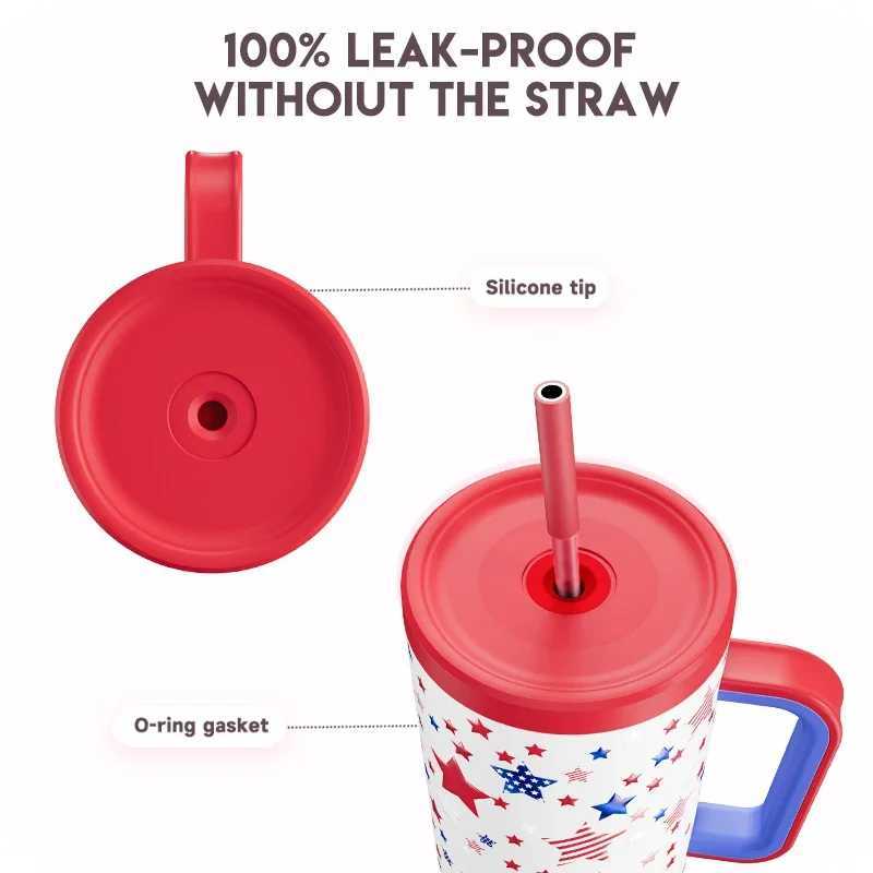 Meoky 40oz handle straw hot cup Mtiple printed stainless steel bottle vacuum cleaner car g best Christmas gift Y241114
