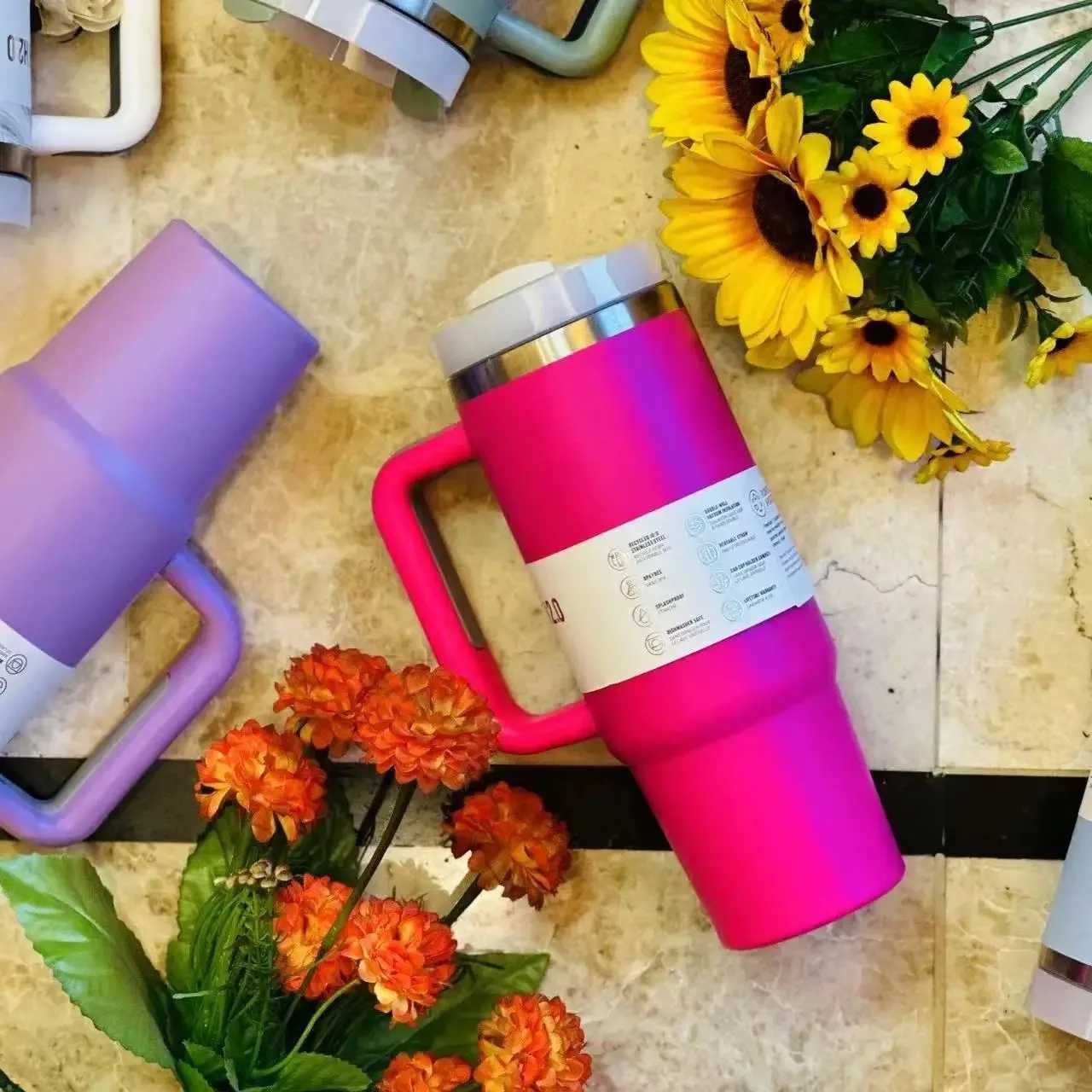 3040oz vacuum coated car for double wall hot travel mug and FlowState straw lid stainless steel Y241114