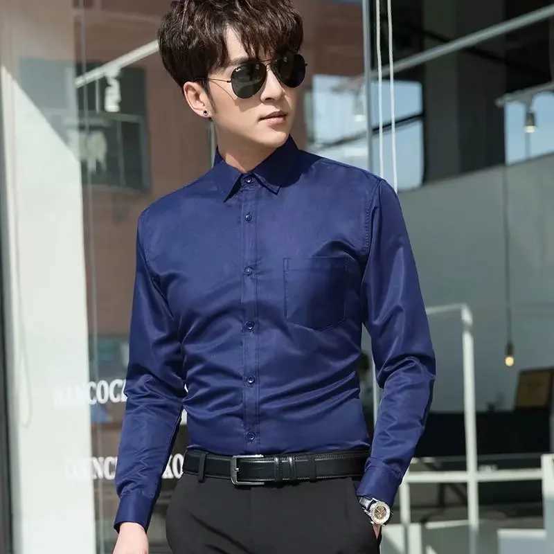 Professional Business Suit Shirt Mens Solid Color Slim Fit Stylish Slimming Effect No Ironing Required Casual Scene ApplicableXJ24113