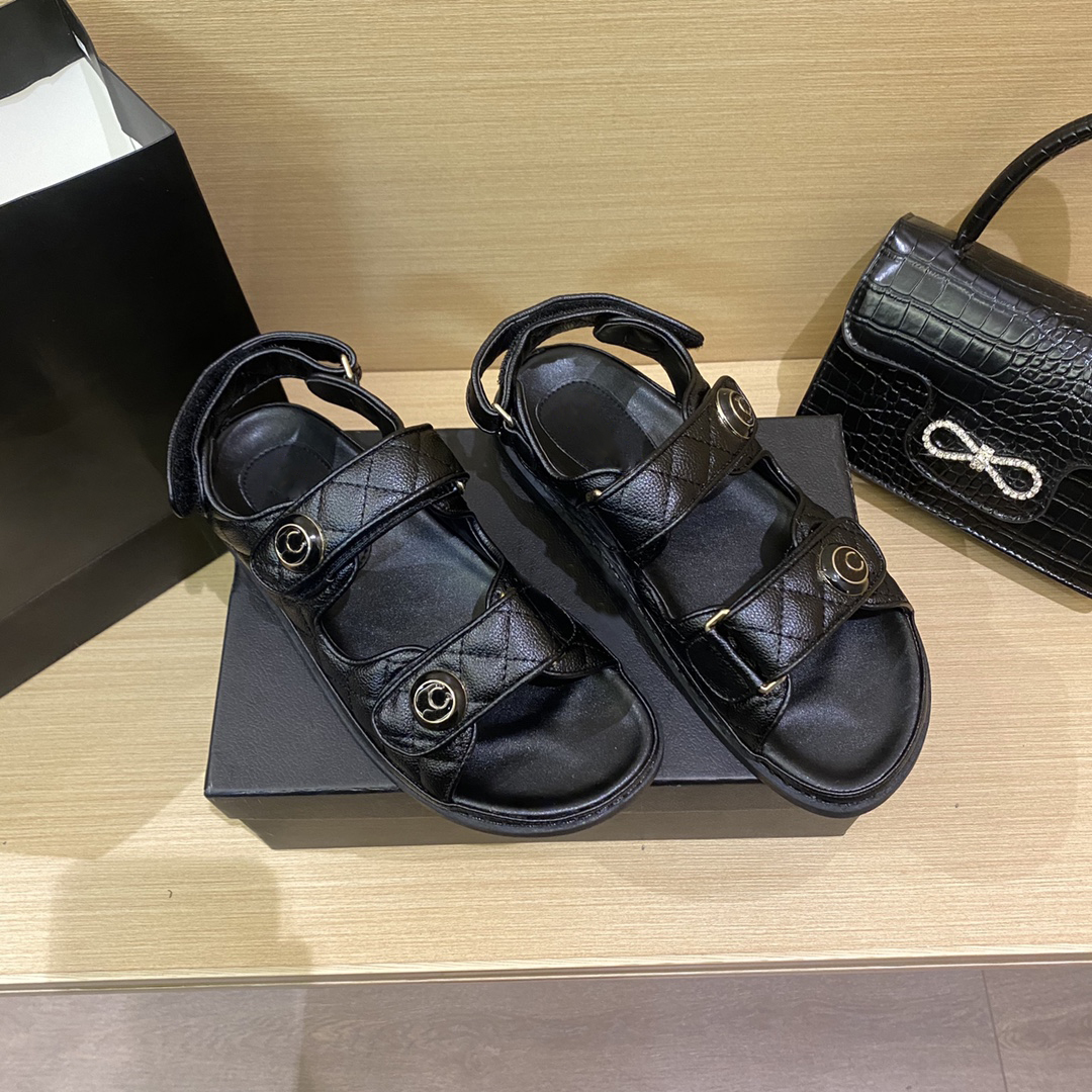 Luxury women flats sandal metal letter quilted texture lady slides crystal calf leather casual shoes platform sandals designer high quality summer beach shoe