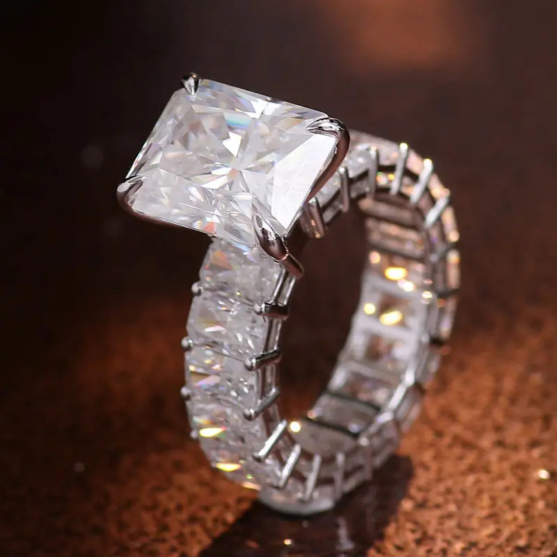 Rulalei Gorgeous Luxury Jewelry 925 Sterling Silver Princess Cut White Topaz CZ Diamond Gemstones Large Zircon Party Eternity Women Bridal Ring For Lo