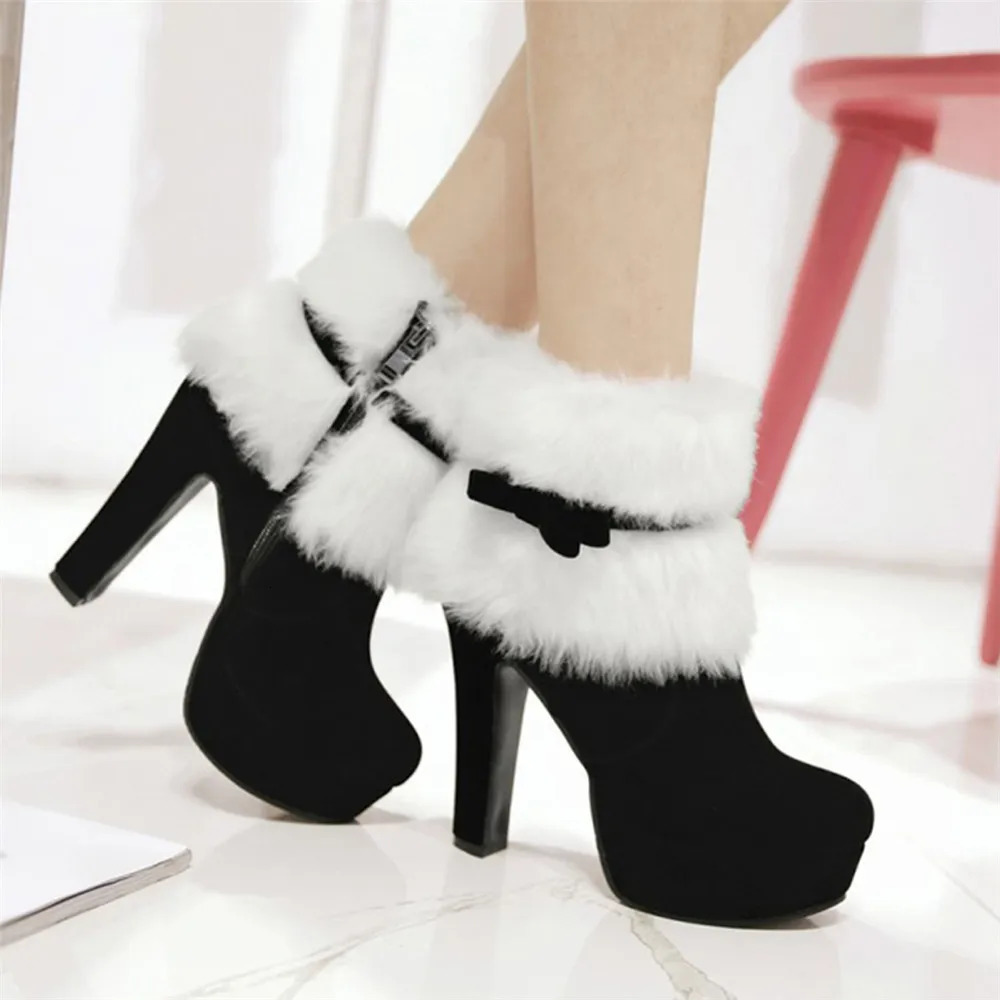 Womens Winter Warm Shoes Christmas Ladies Santa Claus Role Playing Shoes Red Ankle Boots High Heels Short Boots 241113