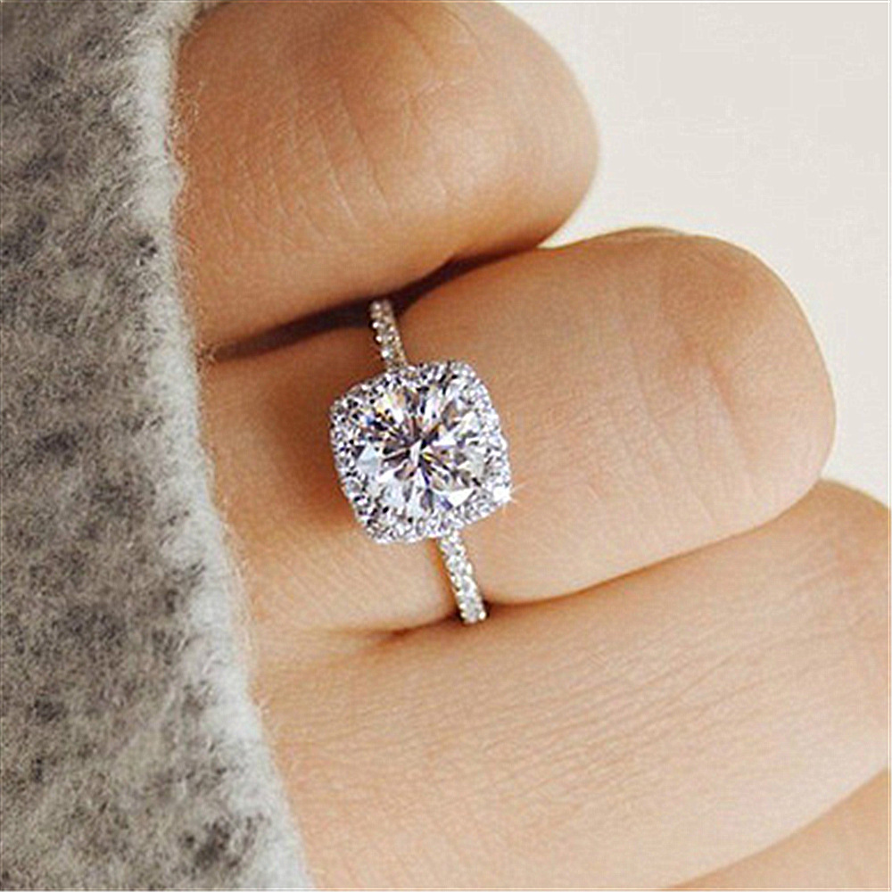1CT Moissanite Diamond Luxury Jewelry Wedding Rings Real 925 Sterling Silver Round Cut White Gemstones Party Eternity Women Bridal Ring For Lover Gift