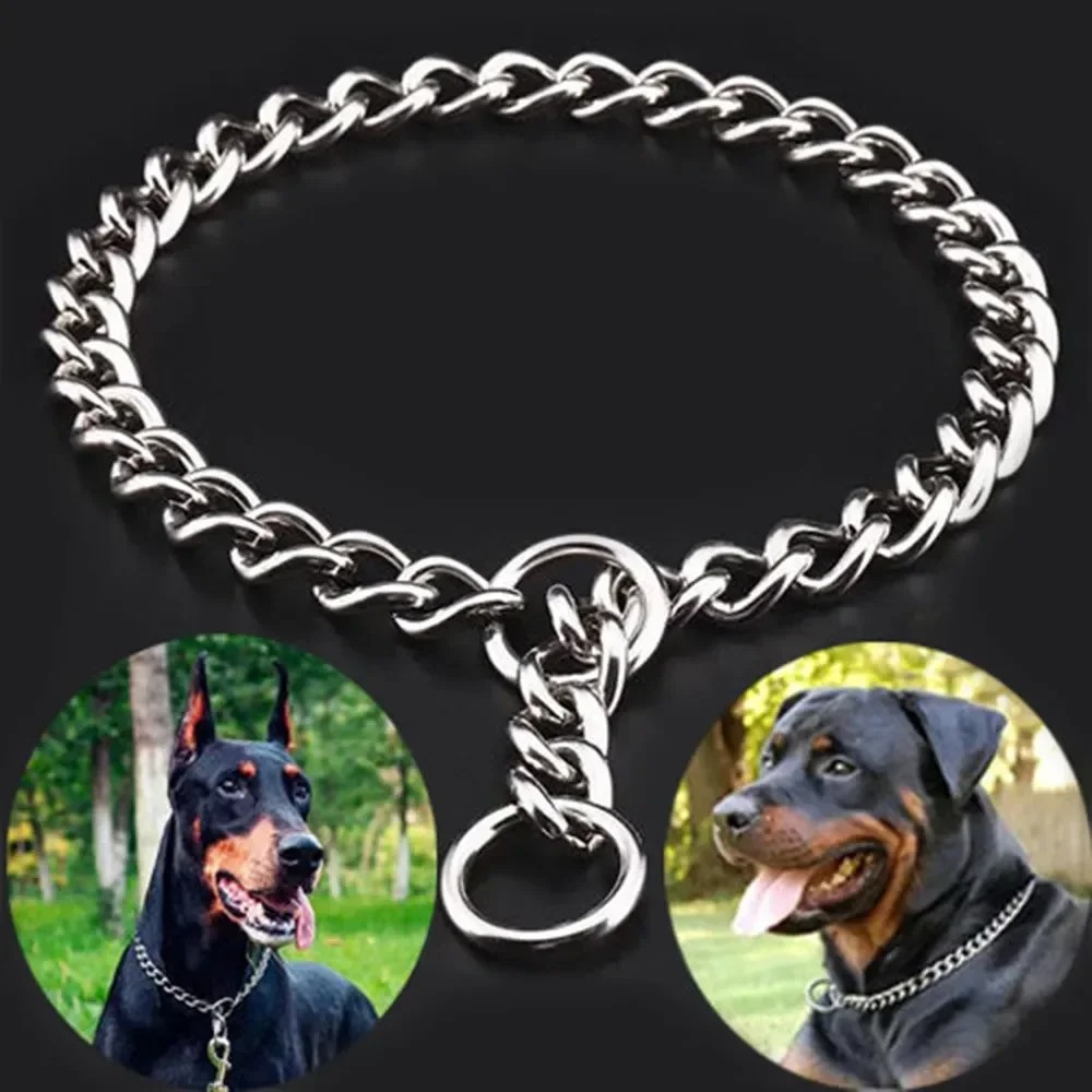 Dog Chain Collar Stainless Steel Dogs Slip Collars Metal Pet P Choke Chrome Plated Chain For Medium Large Dogs Training Pitbull
