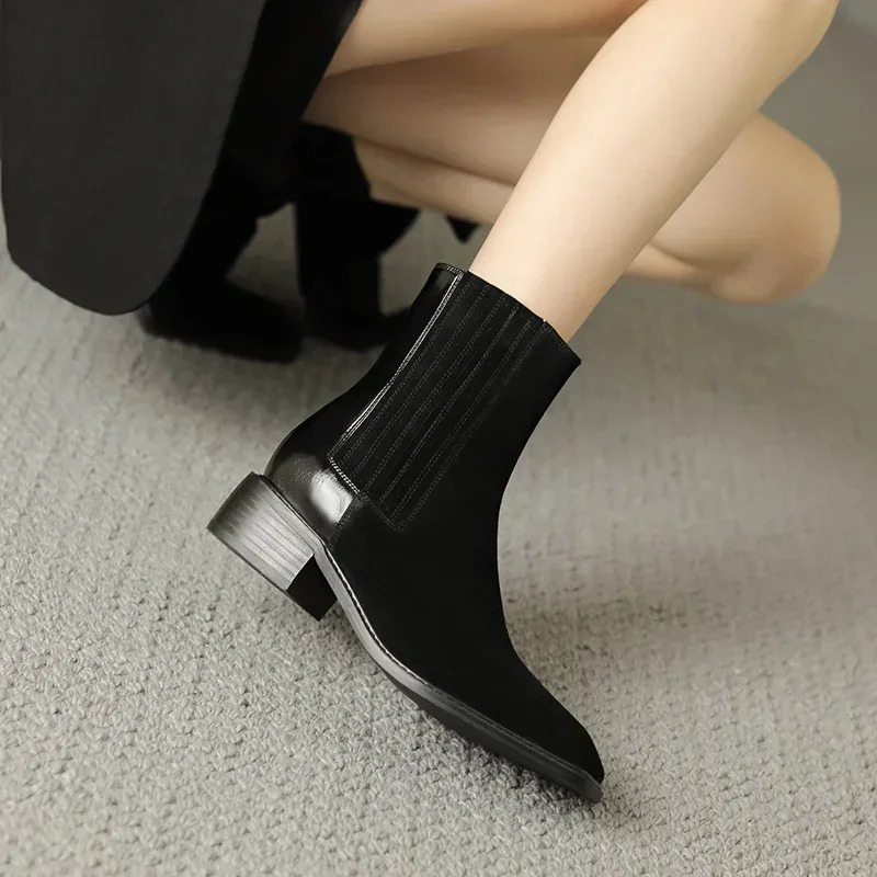 2024 Autumn/Winner Childrens Suede Womens Boots Ankle Boots Womens Shoes Retro Chelsea Boots Handmade Shoes Genuine Leather 241113