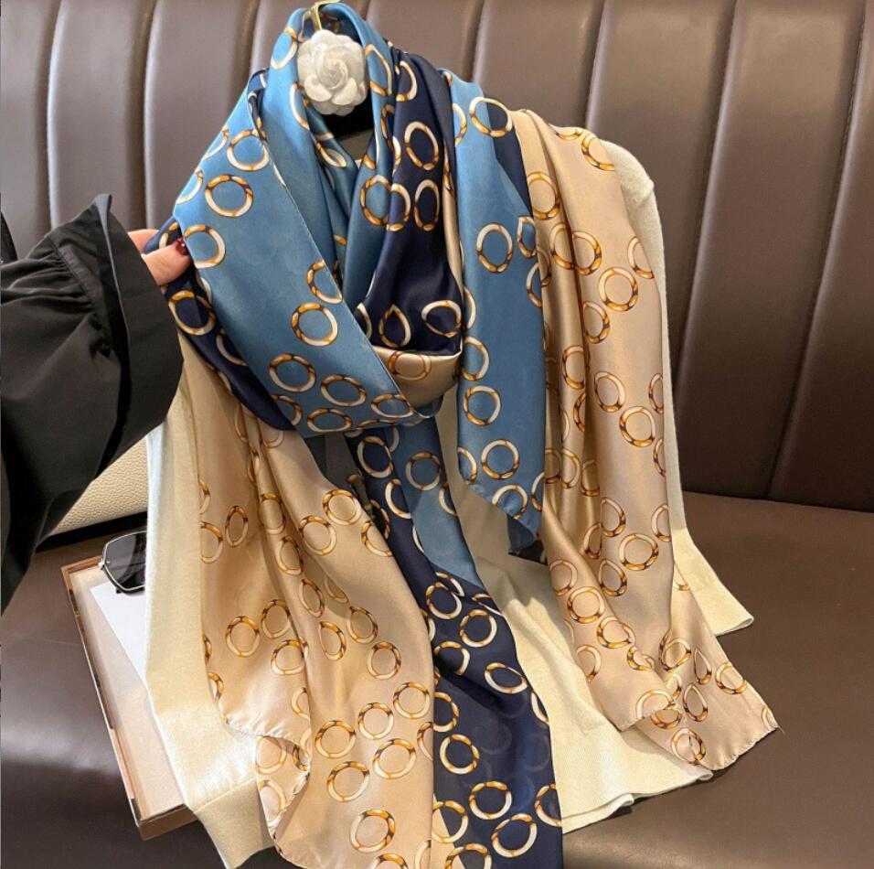 Fashion Scarf Silk Scarves Spring Luxury Chiffon Stripe Flower Print Beach Towel Scarf For Elegance Women Girl Sunscreen Thin Gauze Scarf Long Scarves Wrap 90*180cm