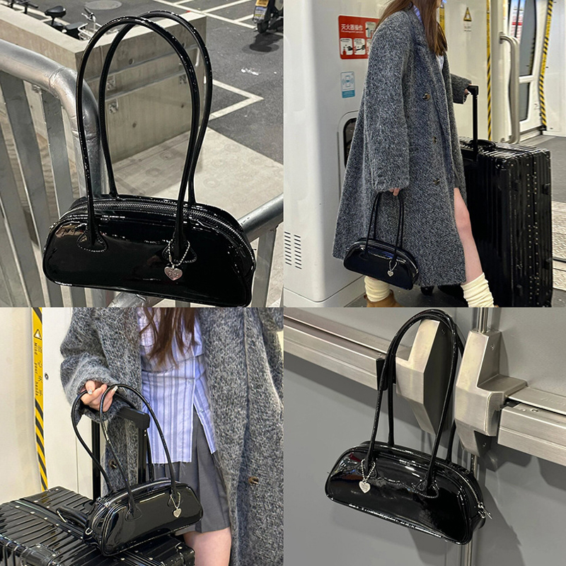 Korea Simple Bowling Bag Large Capacity Minimal Underarm Bag Women Classsic Casual Cosmetic Bag Leather Handbag Purse Gift 2024