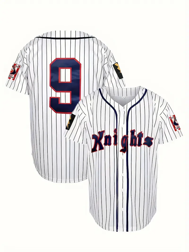 Mens Classic Baseball Jersey - Breathable Short Sleeve Shirt With 9 KNIGHTS Embroidered Letter Number Design For Training And Compeon