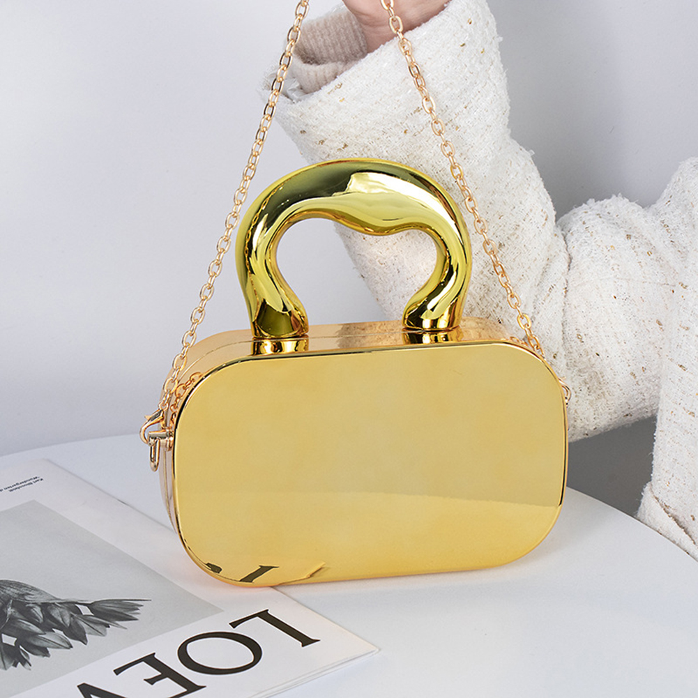 New Metal Handles Metallic Evening Bag Metal Box Women Chain Strap Bag Solid Color Crossbody Bag Vintage Square Bag Shoulder Bag