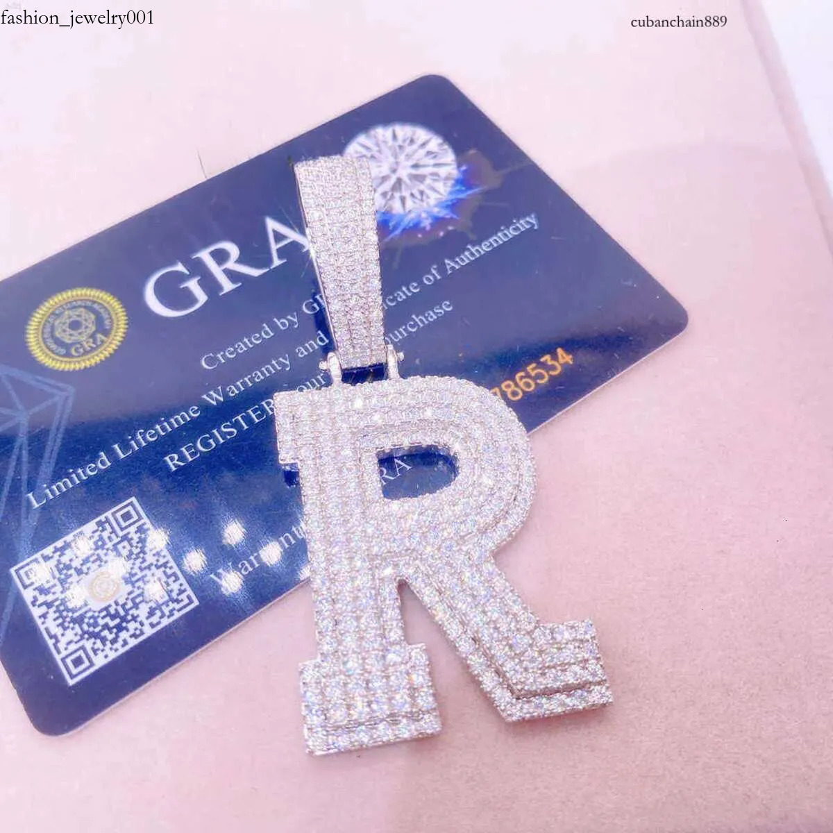 Vermeil Sterg Sier Necklace Hip Hop Fine Jewelry Iced Out Vvs Moissanite Dia Initial Letters Pendant Necklaces Men