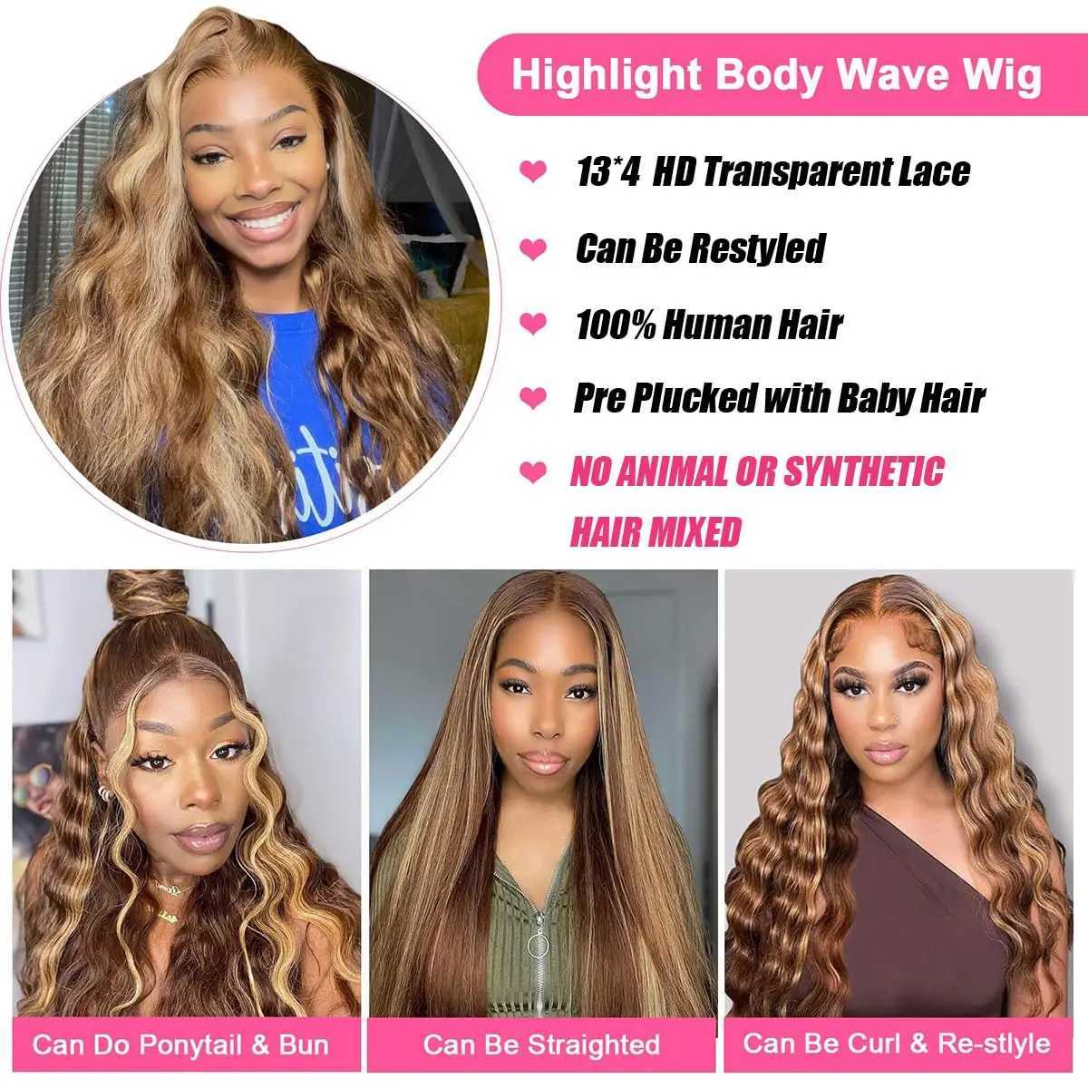 YIJIMEI 250% Density 4/27 Colored Honey Blonde Highlight Lace Front Wig for Women 16- 32 Inch Human Hair WigXJ241113