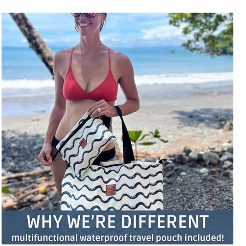 Travel Beach Bag Tote, Lightweight Beach Bag, Packable Beach Bags , Vacation Bag with Zipper, Gifts For Women