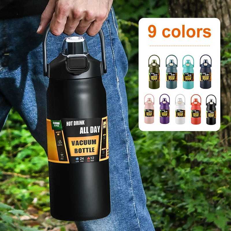 Outdoor thermostat portable 304 stainless steel thermostat g vacuum valve hot and cold sports water bottle with straw Y241114