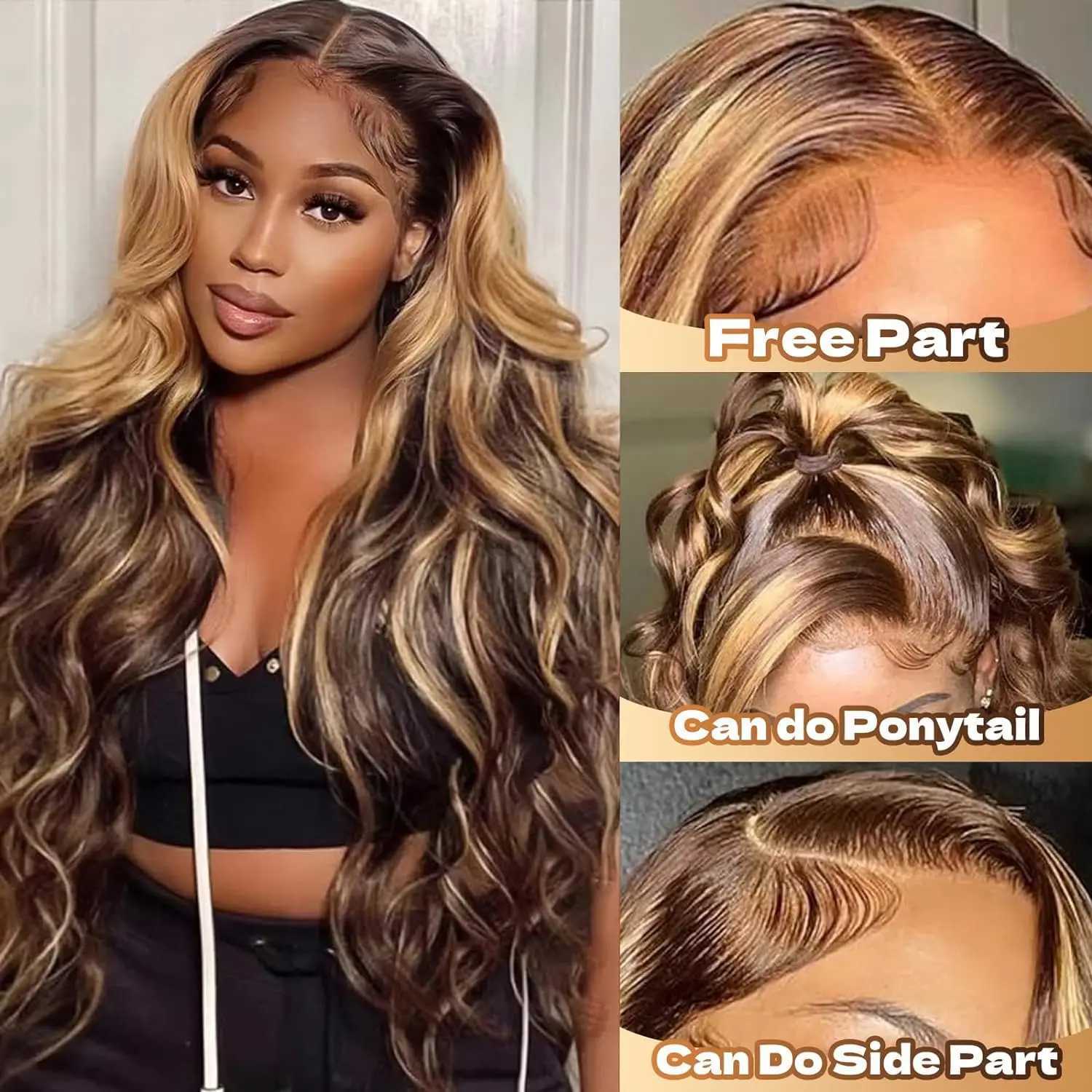 YIJIMEI 250% Density 4/27 Colored Honey Blonde Highlight Lace Front Wig for Women 16- 32 Inch Human Hair WigXJ241113